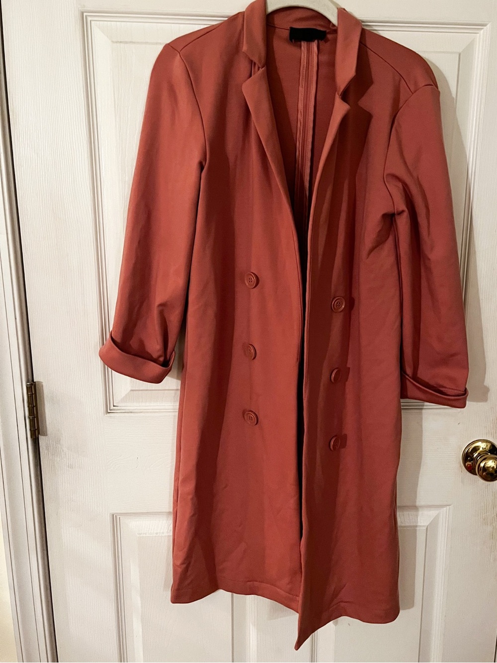 Womens Long Double-Breasted Coat - Dusty Rose